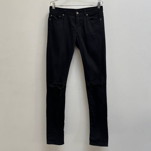 FW15 Saint Laurent Ripped Waxed Slim Fit Jeans