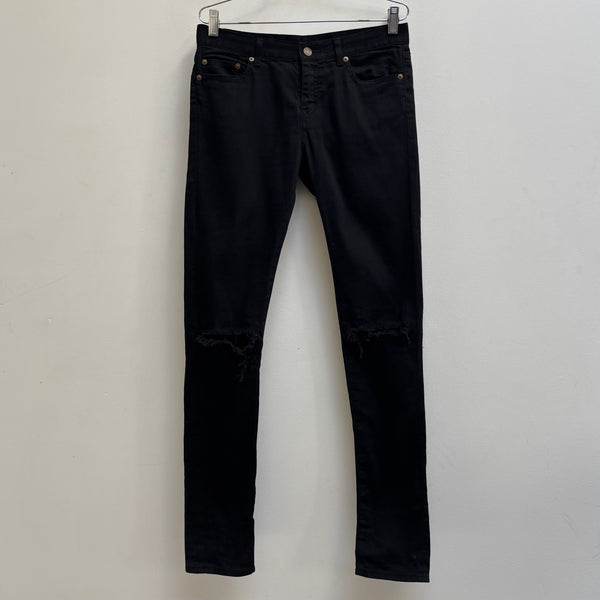 FW15 Saint Laurent Ripped Waxed Slim Fit Jeans