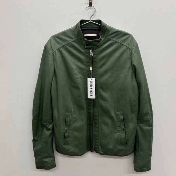 00s Dirk Bikkembergs Green Leather Biker Jacket