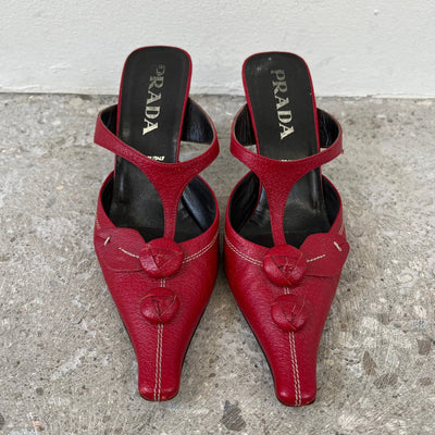 00S Prada Red Flower Pointed Mules