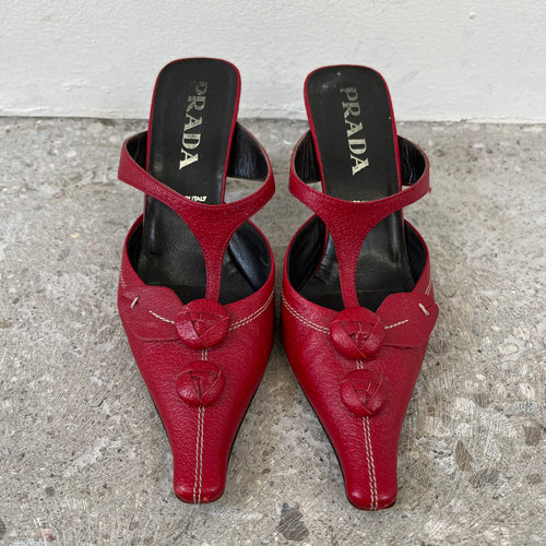 00S Prada Red Flower Pointed Mules