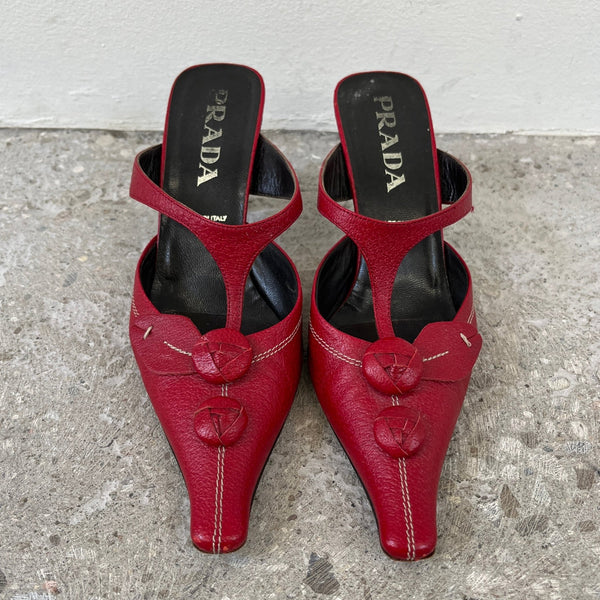 00S Prada Red Flower Pointed Mules