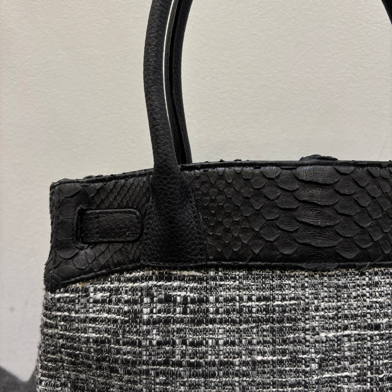 Tweed and Python Leather Firkin Handbag