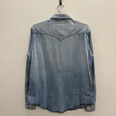 SS19 Yves Saint Laurent Paris Heavy Distressed Denim Shirt