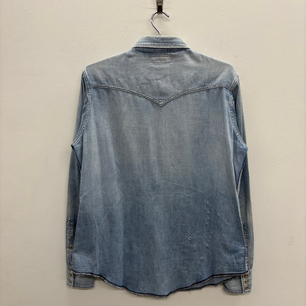 SS19 Yves Saint Laurent Paris Heavy Distressed Denim Shirt