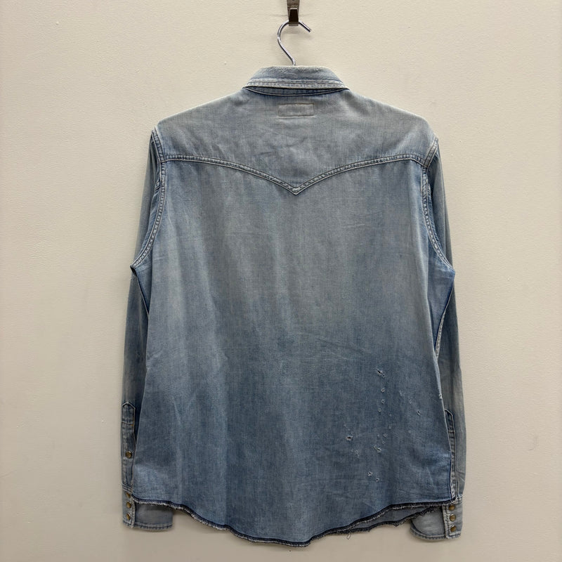 SS19 Yves Saint Laurent Paris Heavy Distressed Denim Shirt