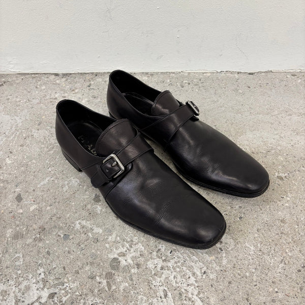 00s Prada Spazzolato Leather Monk Strap Loafers