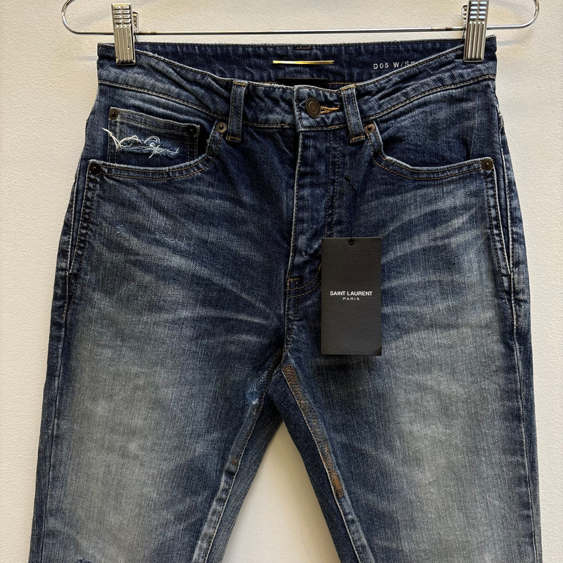 SS18 Yves Saint Laurent Acid Wash Distressed Zip Jeans