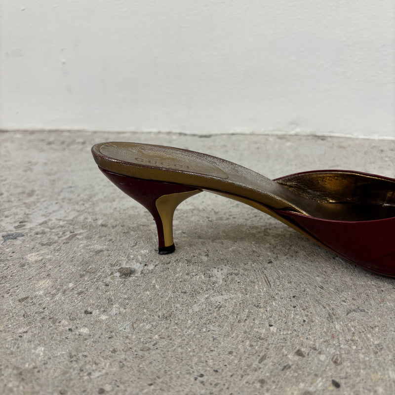 Gucci Patent Leather Open Split Kitten Heels