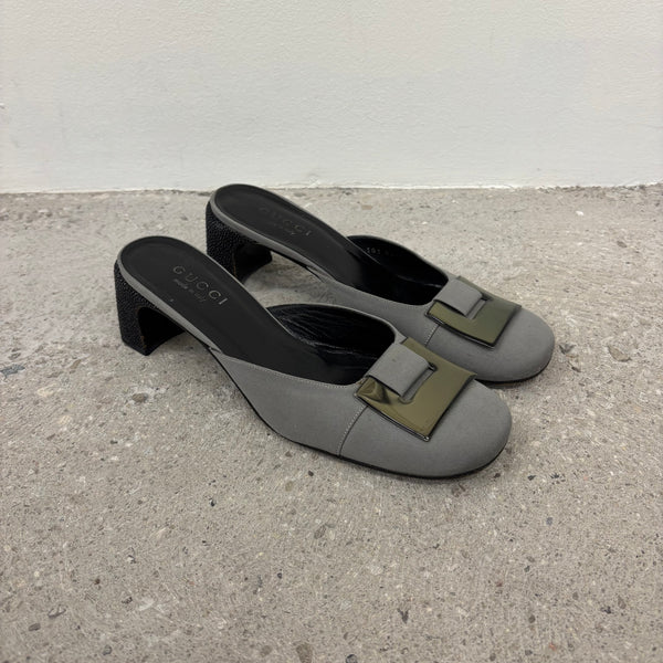 Gucci Silver Buckle Mule Heels