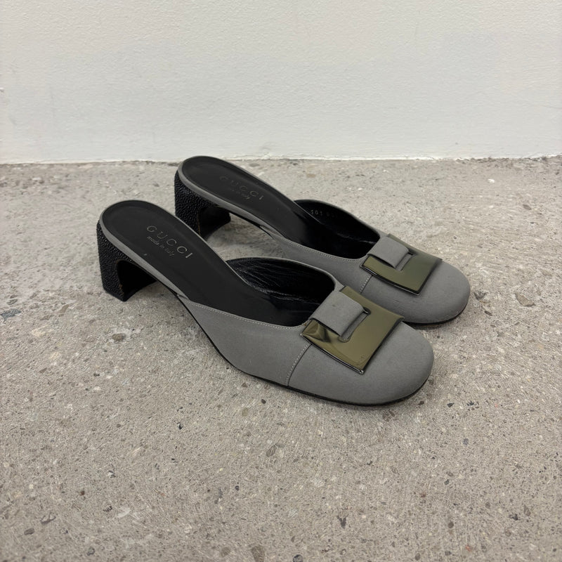 Gucci Silver Buckle Mule Heels