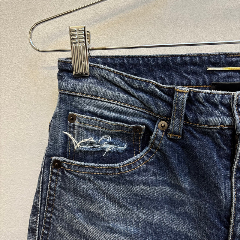 SS18 Yves Saint Laurent Acid Wash Distressed Zip Jeans