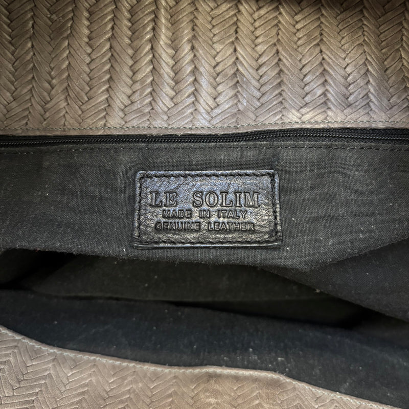 Grey Fishnet Patterned Leather Firkin Handbag