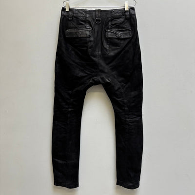 2010s Alexandre Plokhav Leather Asymmetrical Drop Crotch Cargo Pants