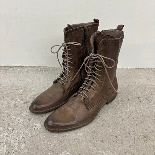 Alexander McQueen Brown Leather Combat Boots
