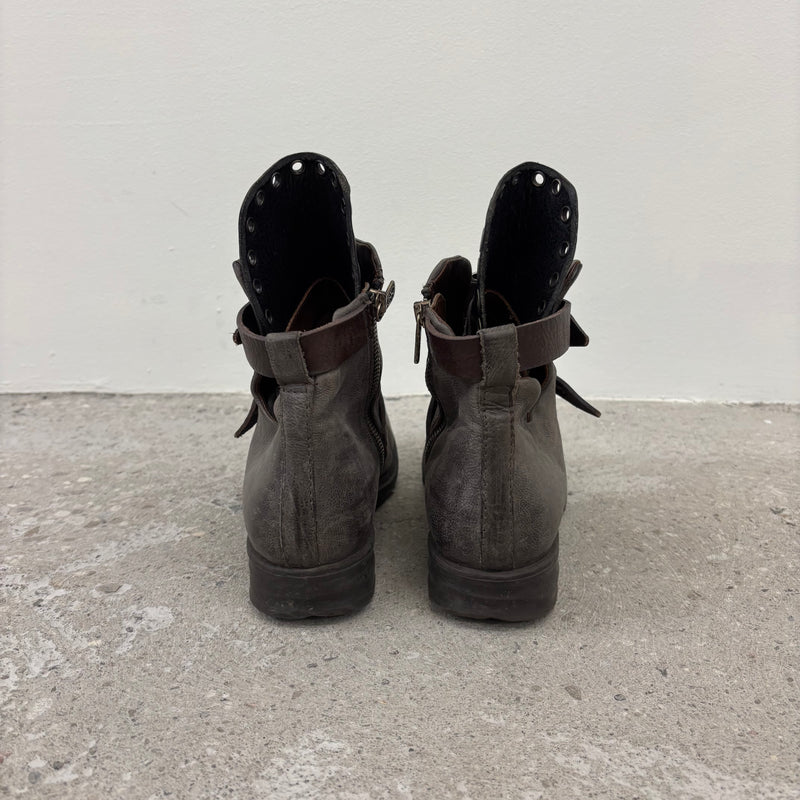 A.S. 98 Grey Buckle Leather Ankle Boots