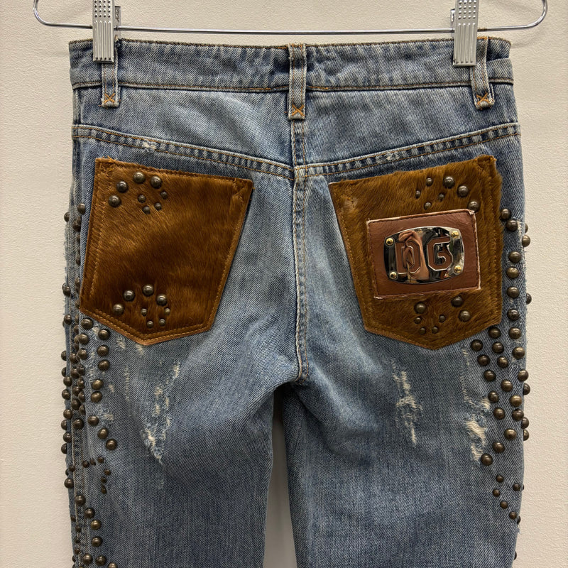 00s Dolce & Gabbana Studded Fur Pocket Jeans