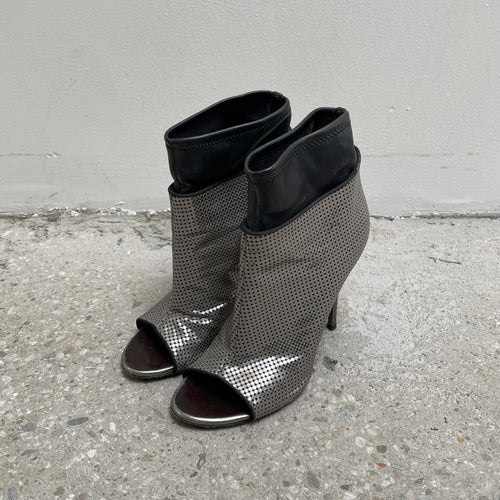 Giuseppe Zanotti Mini Silver Checkered Open Toe Heels