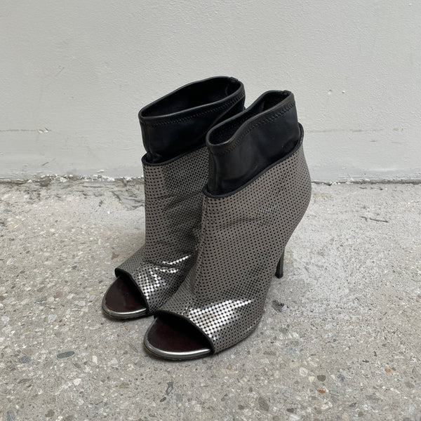 Giuseppe Zanotti Mini Silver Checkered Open Toe Heels