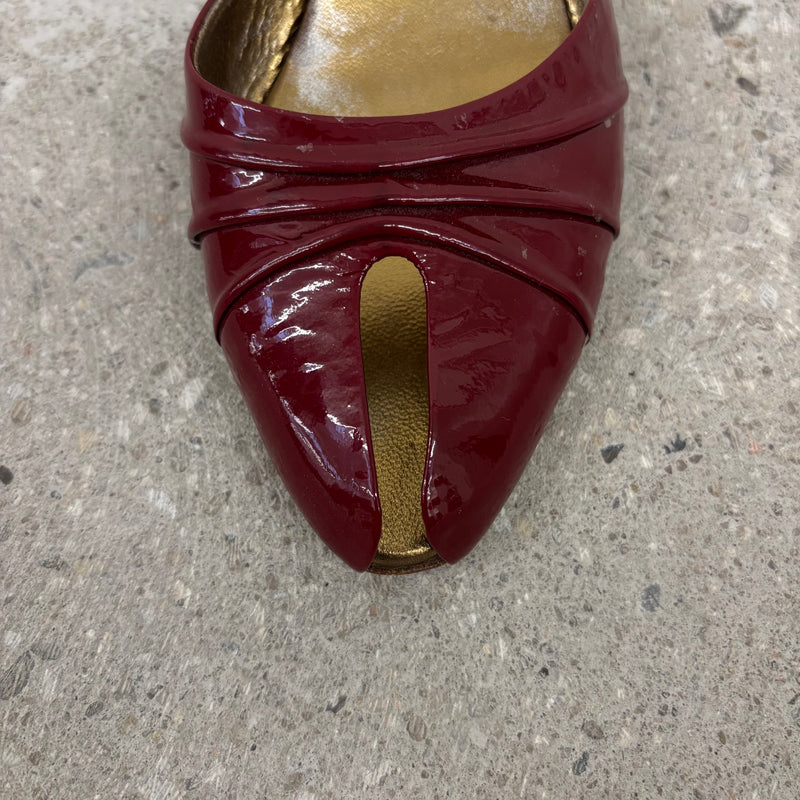 Gucci Patent Leather Open Split Kitten Heels