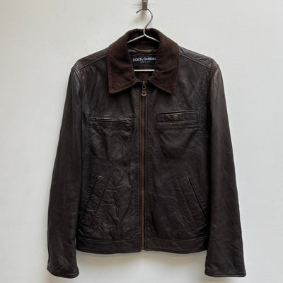 00s Dolce & Gabbana Corduroy Collar Lambskin Leather Jacket
