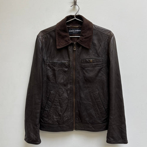 00s Dolce & Gabbana Corduroy Collar Lambskin Leather Jacket