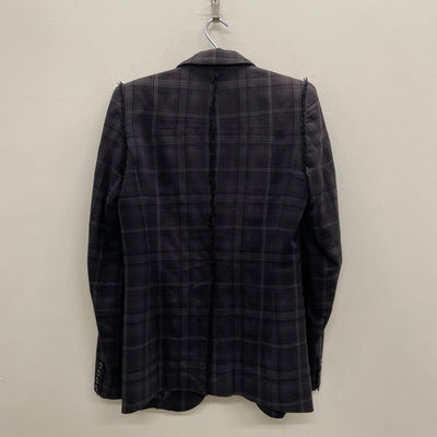 00s Le Grand Blue Plaid Frayed Blazer