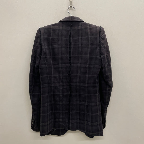 00s Le Grand Blue Plaid Frayed Blazer