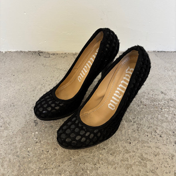 00s John Galliano Layered Crochet Leather Heels