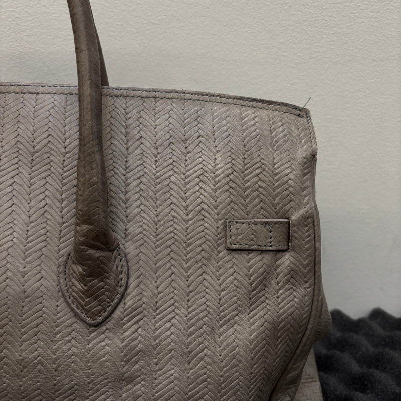 Grey Fishnet Patterned Leather Firkin Handbag