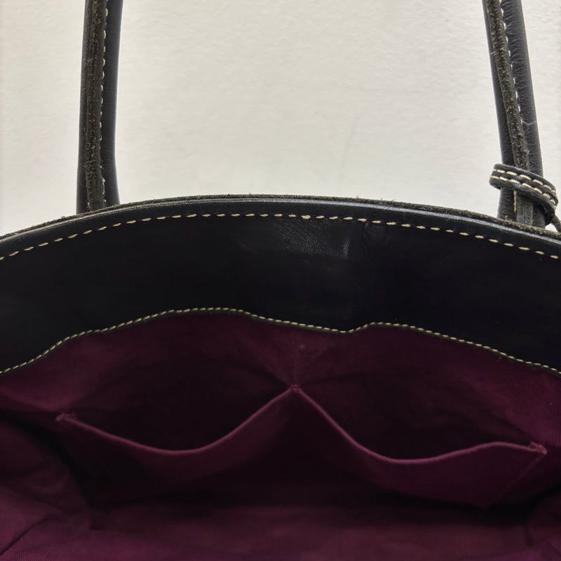 Contrast Stitching Leather Firkin Handbag