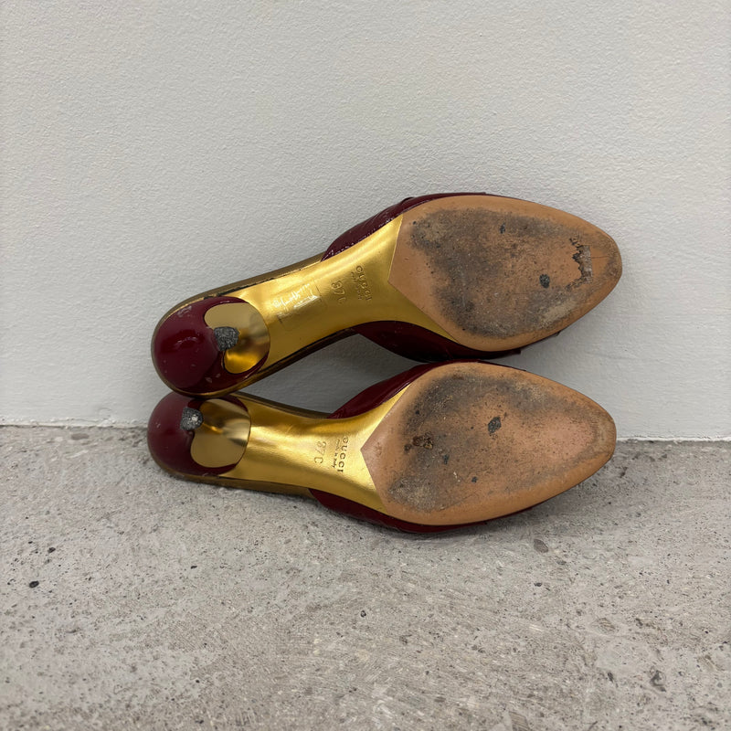 Gucci Patent Leather Open Split Kitten Heels