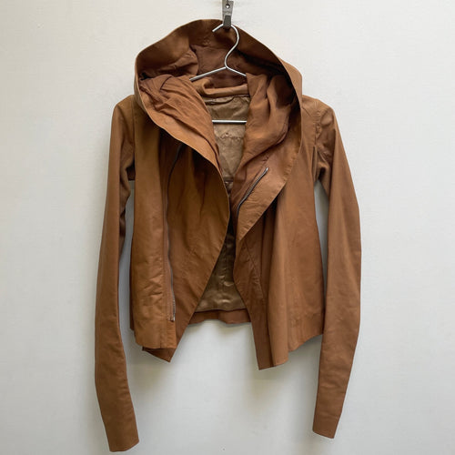 SS13 Rick Owens “ISLAND” Honey Leather Hooded Women’s Biker Jacket