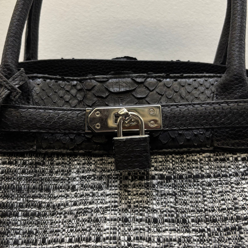 Tweed and Python Leather Firkin Handbag