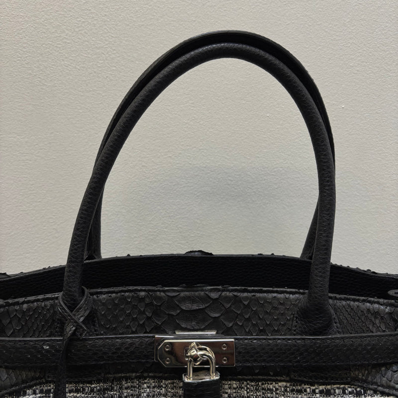 Tweed and Python Leather Firkin Handbag