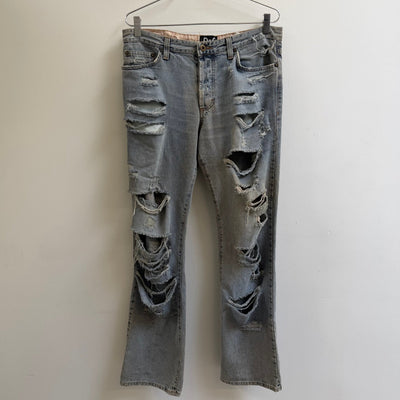 00s Dolce & Gabbana Shredded Light Wash Distressed Jeans