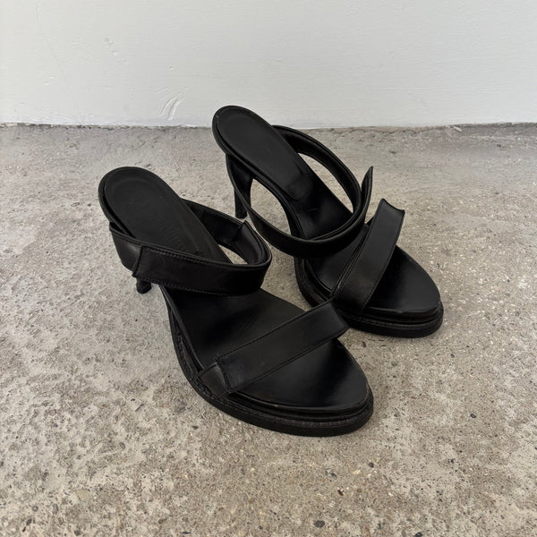 SS03 Ann Demeulemeester Velcro Strap Leather Sandal Heels