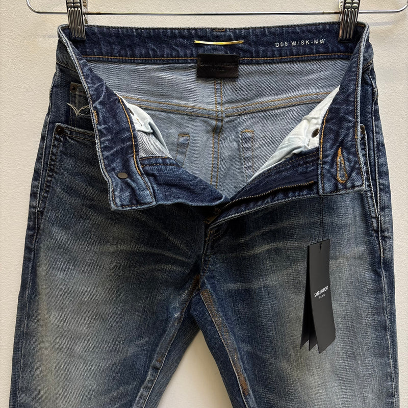 SS18 Yves Saint Laurent Acid Wash Distressed Zip Jeans