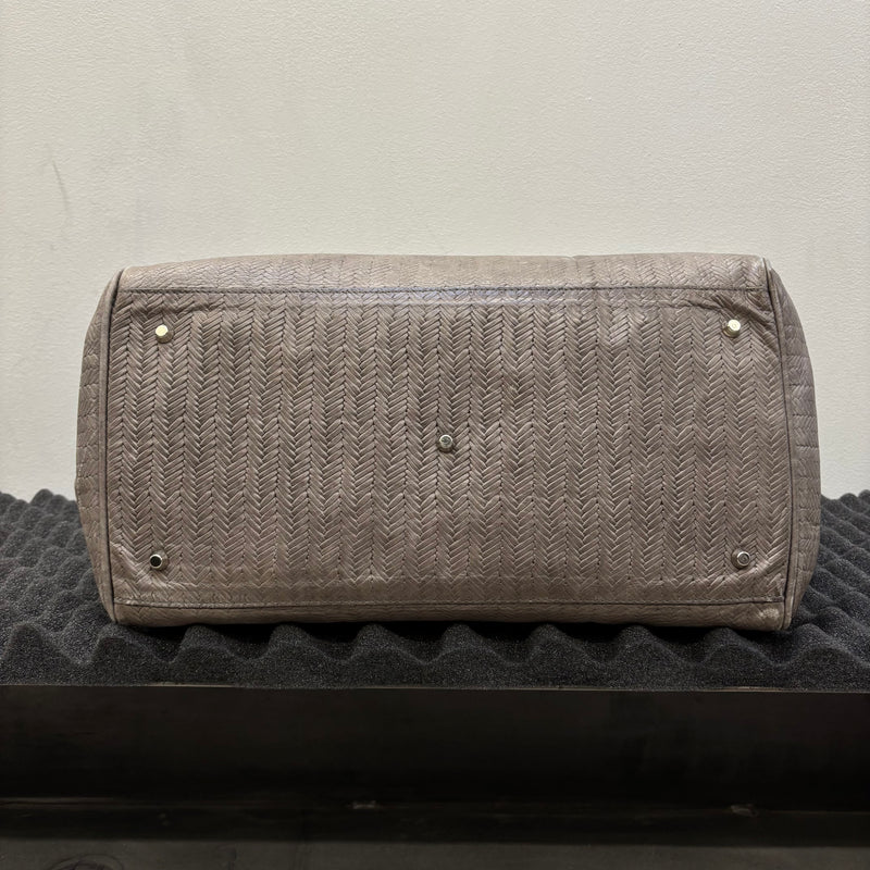 Grey Fishnet Patterned Leather Firkin Handbag