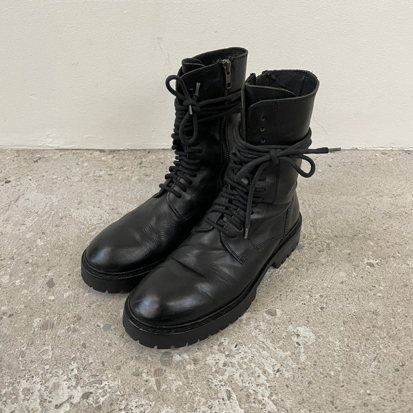 Ann Demeulemeester Smooth Black Leather Combat Boots