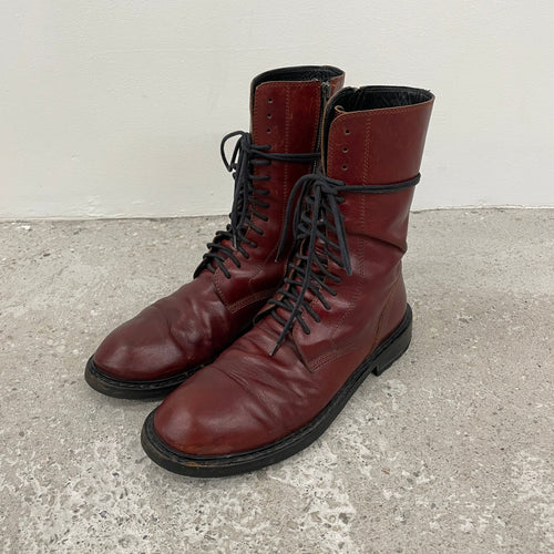 Ann Demeulemeester Blood Red Leather Combat Boots