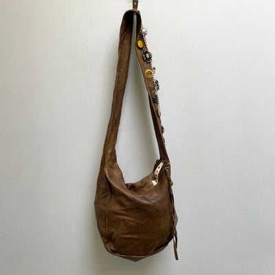 Marni Adorned Brown Leather Hobo Bag