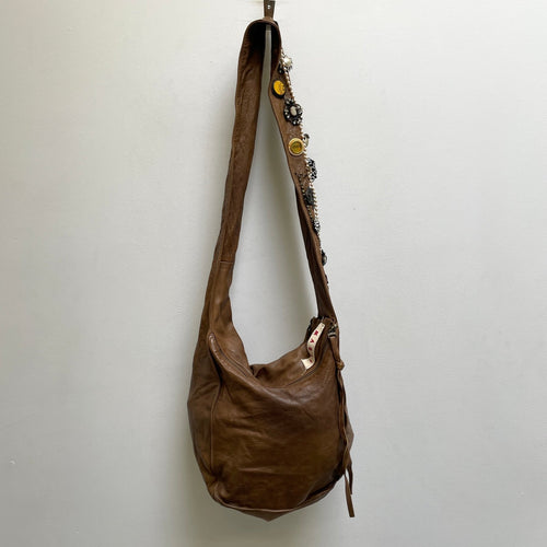 Marni Adorned Brown Leather Hobo Bag