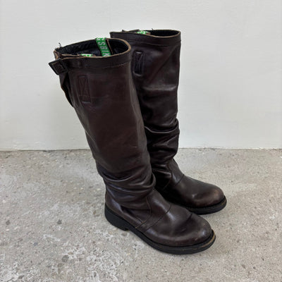 FW18 Dirk Bikkembergs Tall Slouch Leather Biker Boots