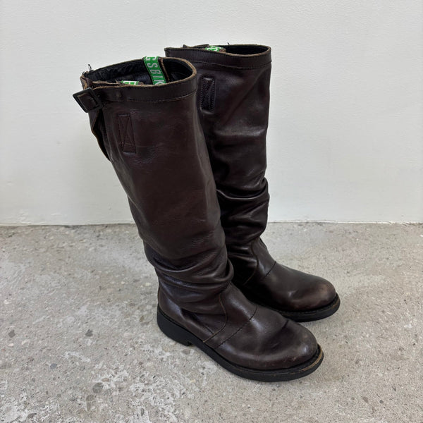 FW18 Dirk Bikkembergs Tall Slouch Leather Biker Boots