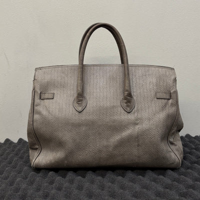 Grey Fishnet Patterned Leather Firkin Handbag