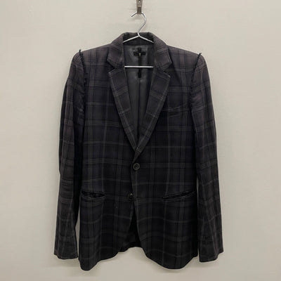 00s Le Grand Blue Plaid Frayed Blazer