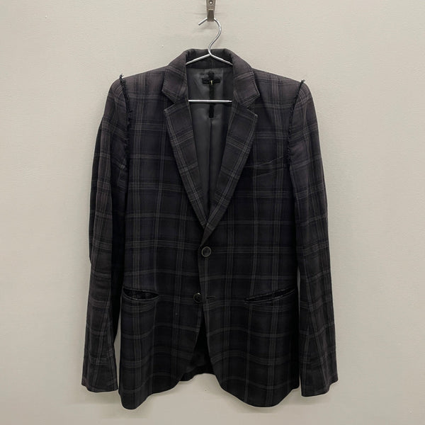 00s Le Grand Blue Plaid Frayed Blazer