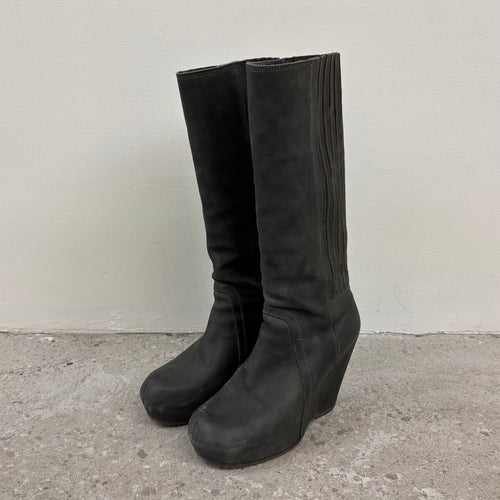 FW13 Rick Owens ‘PLINTH’ Wedge Knee High Leather Boots