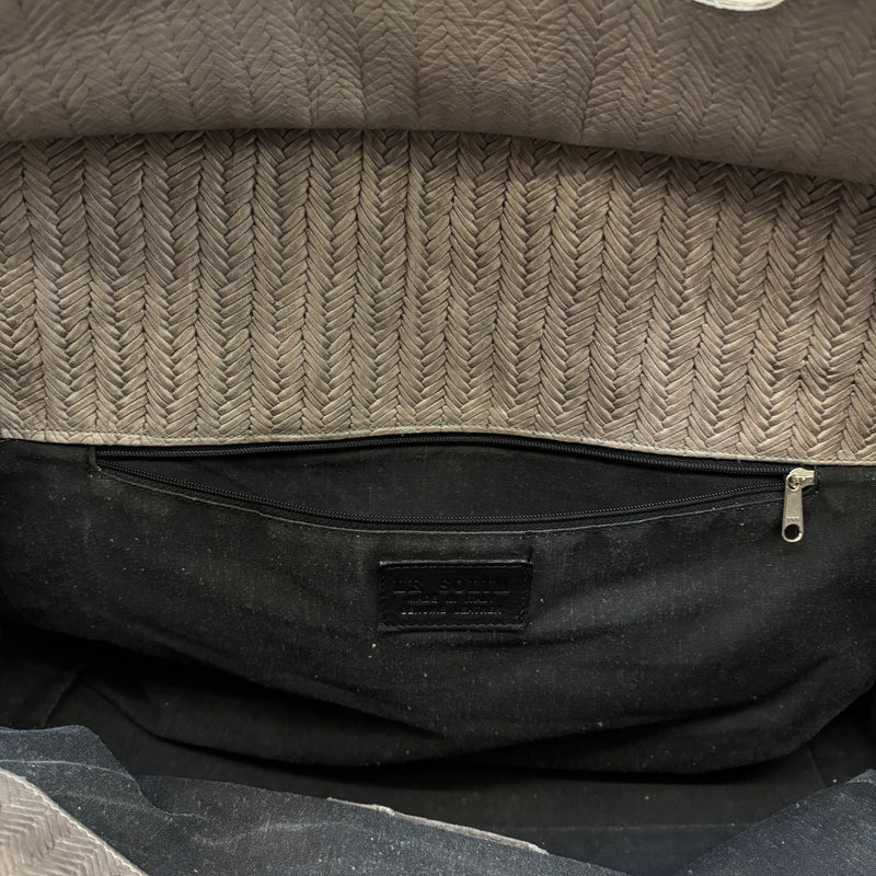 Grey Fishnet Patterned Leather Firkin Handbag